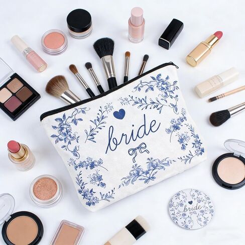 Bride Makeup Bag with Mirror, Bride To Be Gifts for Women Travel Toiletry Bag Make Up Bag Bridal Shower Gifts for Engagement Wedding in Kuwait