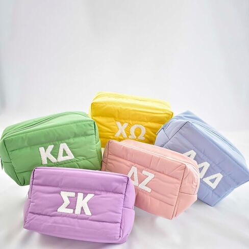 Sorority Shop Kappa Delta Makeup Bag - Puffer Style with Sorority Letters, Travel Cosmetic Bag with Zipper Closure, Perfect Kappa Delta Sorority Gifts for Women in Saudi Arabia