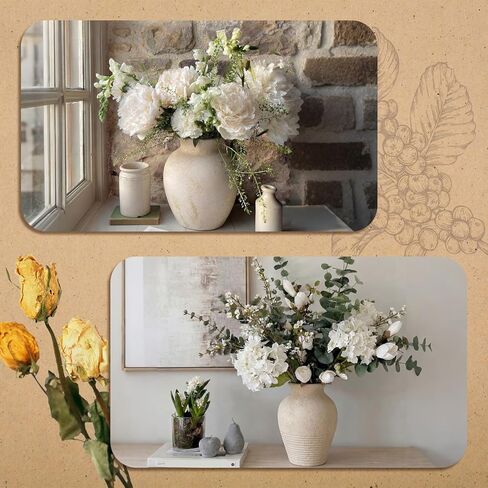 2 Pcs Rustic Farmhouse Vase Terracotta Clay Vase White Pottery Decorative Flower Pot Vintage Decor for Table, Living Room, Shelf, Mantel Decoration in Kuwait