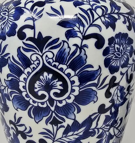 Festcool 12.5" Blue and White Porcelain Floral Temple Ginger Jar Vase, China Qing Style (Blue) in Saudi Arabia