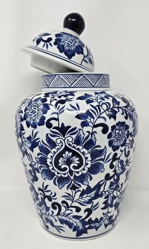 Festcool 12.5" Blue and White Porcelain Floral Temple Ginger Jar Vase, China Qing Style (Blue) in Saudi Arabia