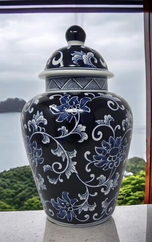 Festcool 12.5" Blue and White Porcelain Floral Temple Ginger Jar Vase, China Qing Style (Blue) in Saudi Arabia