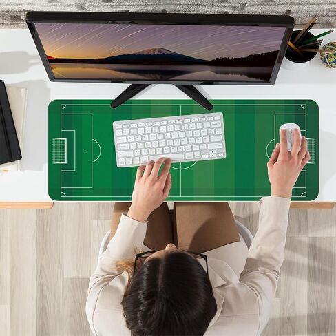 Leather Soccer Field Pattern Desk Pad, Colorful Art Mouse Pad Large Computer Keyboard Gaming Mousepad Waterproof Desktop Protector & Cover, Decorative PU Leather Laptop Mouse Mat 10 x 25.6 inch V1 in Saudi Arabia