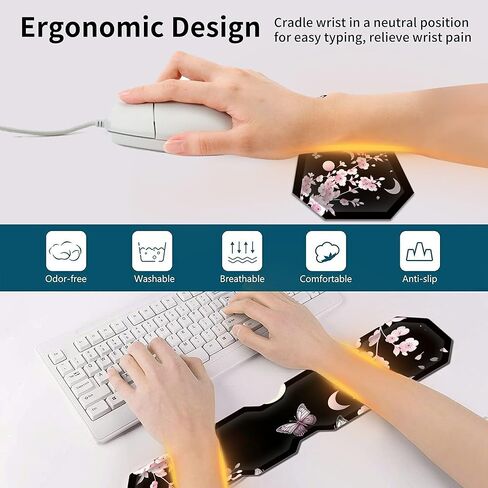 RYUITHDJP Large Mouse Pad for Gaming+Keyboard Wrist Rest+Wrist Support+Coaster Set of 4, XXL Extended Gaming Mouse Pad Desk Pad Easy Typing Pain Relief Non Skid Base Desk Mat-Cherry Blossom in Kuwait