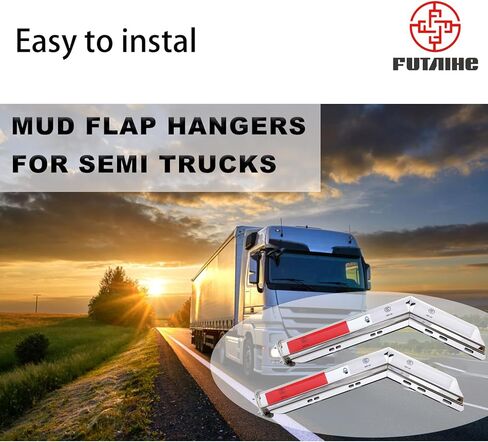 Angled Mud Flap Hanger Bracket for Semi Truck with Reflective Strip Sticker, 30’’ Length 2-1/2" Bolt Spacing, Heavy-Duty Spring-Loaded Hangers Chrome-Plated Equipped 2Pcs in Kuwait