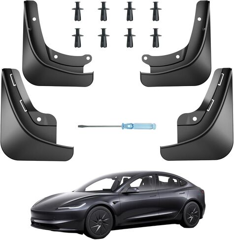 اللوحات الطينية لملحقات الحاجز Tesla Model Y Juniper 2026 2025 الجديدة، واقيات الرذاذ الأمامية والخلفية في جميع الأحوال الجوية 4 قطع، اللوحات الطينية البلاستيكية شديدة التحمل من البولي بروبيلين، أقصى حماية من الصخور والطين in Kuwait