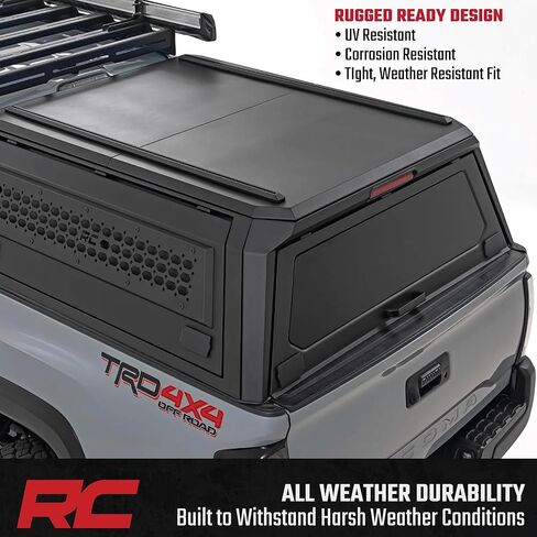 غطاء سرير لشاحنة Rough Country Truck لسيارة Toyota Tacoma (2016-2023) سرير 5 أقدام - تصميم معياري، قفل أبواب الوصول إلى جناح النورس، لوحات مولي، إضاءة داخلية LED in Saudi Arabia