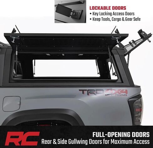 غطاء سرير لشاحنة Rough Country Truck لسيارة Toyota Tacoma (2016-2023) سرير 5 أقدام - تصميم معياري، قفل أبواب الوصول إلى جناح النورس، لوحات مولي، إضاءة داخلية LED in Saudi Arabia