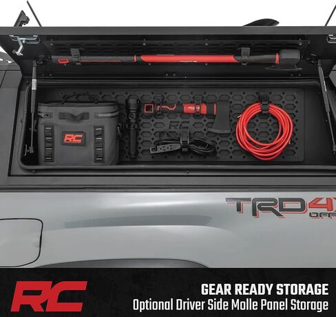 غطاء سرير لشاحنة Rough Country Truck لسيارة Toyota Tacoma (2016-2023) سرير 5 أقدام - تصميم معياري، قفل أبواب الوصول إلى جناح النورس، لوحات مولي، إضاءة داخلية LED in Saudi Arabia