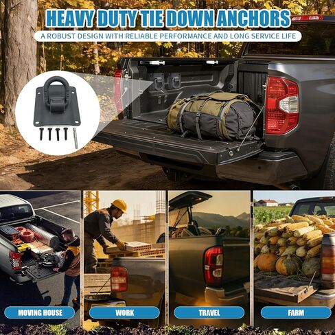 مثبتات ربط لسرير الشاحنة شديدة التحمل لسيارة Ford F150 F250 F350 & Raptor 2015–2026 - بديل لـ FL3Z-99000A64-B & FL3Z-9928408-AB، مثبتات ربط البضائع المتوافقة مع BoxLink مع حلقة D (4 عبوات) in Kuwait