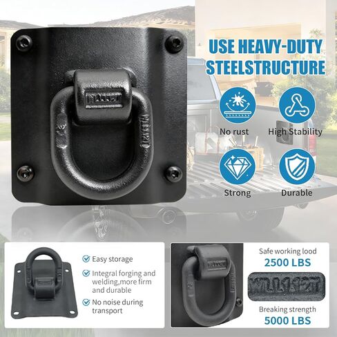 مثبتات ربط لسرير الشاحنة شديدة التحمل لسيارة Ford F150 F250 F350 & Raptor 2015–2026 - بديل لـ FL3Z-99000A64-B & FL3Z-9928408-AB، مثبتات ربط البضائع المتوافقة مع BoxLink مع حلقة D (4 عبوات) in Kuwait