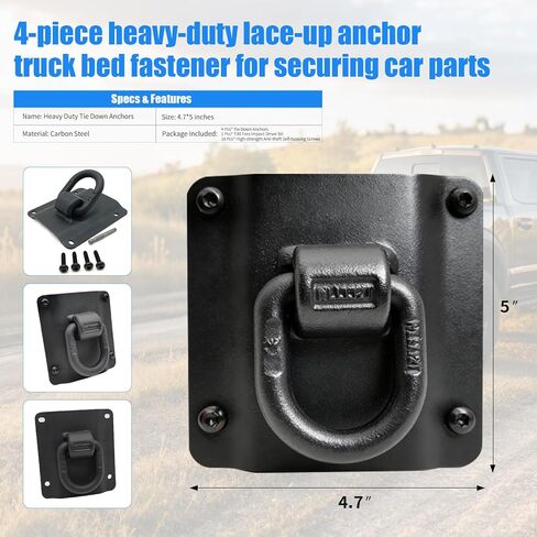 مثبتات ربط لسرير الشاحنة شديدة التحمل لسيارة Ford F150 F250 F350 & Raptor 2015–2026 - بديل لـ FL3Z-99000A64-B & FL3Z-9928408-AB، مثبتات ربط البضائع المتوافقة مع BoxLink مع حلقة D (4 عبوات) in Kuwait