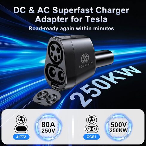 SORGHUM 2-in-1 CCS & J1772 to Tesla Adapter - CCS to NACS Adapter Compatible with Tesla Model Y/3/S/X/Cybertruck Max 250KW DC Superfast Charging for Electrify America/ChargePoint/EVgo/Blink in Kuwait