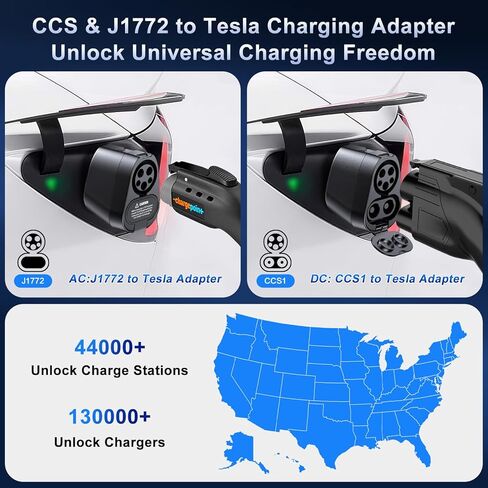 SORGHUM 2-in-1 CCS & J1772 to Tesla Adapter - CCS to NACS Adapter Compatible with Tesla Model Y/3/S/X/Cybertruck Max 250KW DC Superfast Charging for Electrify America/ChargePoint/EVgo/Blink in Kuwait