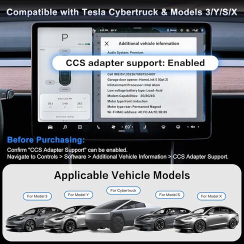 SORGHUM 2-in-1 CCS & J1772 to Tesla Adapter - CCS to NACS Adapter Compatible with Tesla Model Y/3/S/X/Cybertruck Max 250KW DC Superfast Charging for Electrify America/ChargePoint/EVgo/Blink in Kuwait