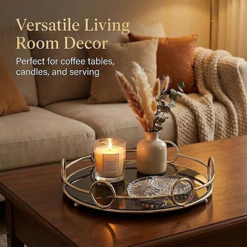 Zosenley Makeup Organizer Tray, Decorative Glass Vanity Tray for Perfume, Jewelry and Decor, Round Cosmetic Storage for Dresser, Bathroom Counter, Ottoman and Coffee Table, Size 11.4"D x 2.4"H in Kuwait