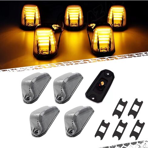 KOMAS 5PCS Cab Roof Top Marker Lights Assembly Amber Led Clearance Running Lamps Compatible with Dodge Ram 2014-2023 ProMaster 1500 2500 3500, (Smoke Clear Lens) in Saudi Arabia