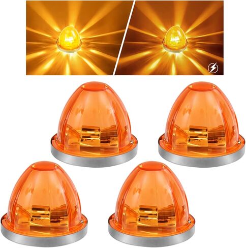 6Pcs Amber Watermelon Lights Constant & Strobe Dual Function LED Watermelon Side Marker Turn Signal Lights w/Stainless Steel Bezel & Grommets for Trailer Truck Pickup Camper RV ATV UTV Boat in Kuwait