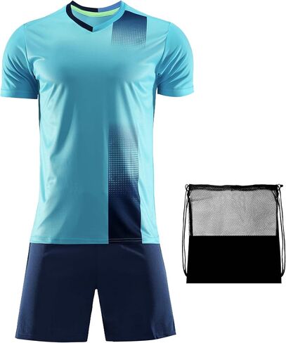 Hiheart Mens Qucik Dry Soccer Jersey and Shorts with Mesh Bag Football Kits in Kuwait