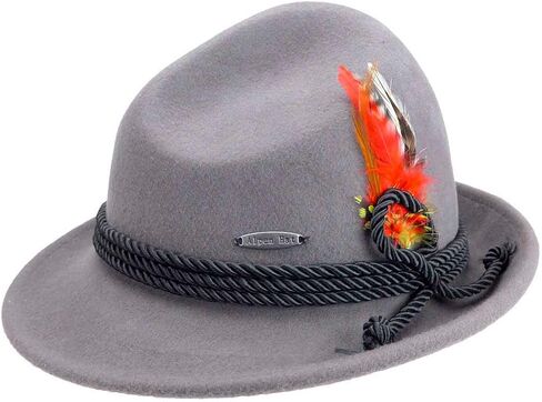 German Hat | 100% Wool Hats Unisex - Austrian & German Style Alpine Tyrolean Wool Fedora with a Deluxe Feather & Rope in Kuwait