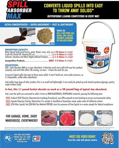 ممتص الانسكاب MAX انسكاب ماص دلو 1 رطل يستبدل 50 رطلاً من الطين. تنظيف الانسكابات الفورية. امتصاص الزيت، طلاء اللاتكس، الغاز، الديزل، مضاد التجمد، المذيبات، الكيروسين، القيء، البول، الحيوانات الأليفة. مكب النفايات آمن* in Kuwait