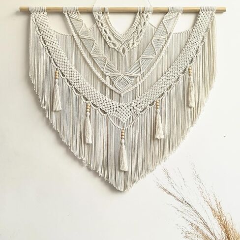 guzhiou large macrame wall hanging - Boho Tapestry Macrame Wall Decor Art- Chic Bohemian Handmade Woven Tapestry Home Decoration for Bedroom Living Room Apartment Wedding Party - 43"x32" (Beige-A) in Kuwait