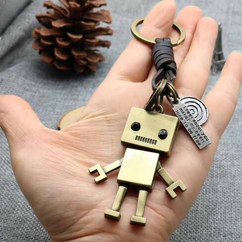Vintage Leather Keychain with Zinc Alloy Robot Pendant Punk Rock Style, Leather Key Holder, Retro and Unique Design in Saudi Arabia
