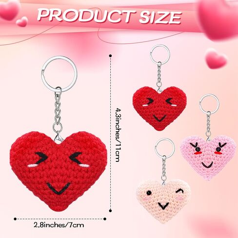 Quelay 3 Pcs Crochet Heart Keychain with Cute Emotion for Coin Purse Backpack Bag Charm Gifts Girls Appreciation Exchange Social Handmade Keychain Gifts for Coworker Office Favor in Saudi Arabia