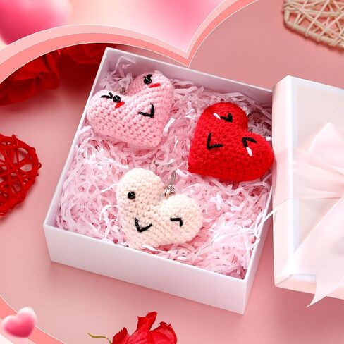 Quelay 3 Pcs Crochet Heart Keychain with Cute Emotion for Coin Purse Backpack Bag Charm Gifts Girls Appreciation Exchange Social Handmade Keychain Gifts for Coworker Office Favor in Saudi Arabia