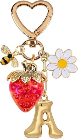 لطيف سلاسل المفاتيح الفراولة، حقيبة سحر محفظة سلاسل المفاتيح لحقائب اليد، الأزياء والإكسسوارات الهدايا اسم سلسلة المفاتيح in Kuwait