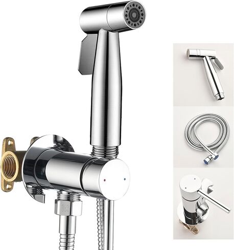 Handheld Bidet Sprayer for Toilet, Hot and Cold Brass Rough-in Valve, Warm Water Handheld Bidet Attachment Set for Feminine, Pets and Baby Diaper Wash, Matte Black in Kuwait
