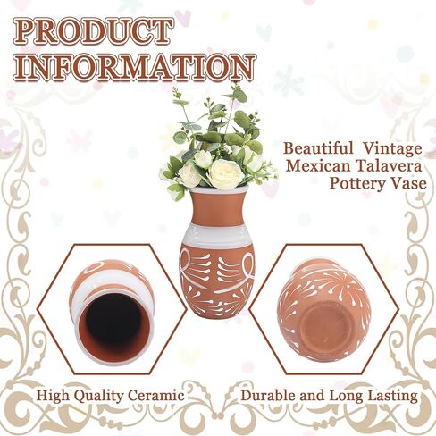 9.5 Inch Mexican Vase Clay for Cielito Lindo Party Handmade Mexican Flower Pot Terracotta Vase Centerpieces Hand Painted Mexicanos Talavera Pottery Cinco De Mayo Decor for Tables in Saudi Arabia