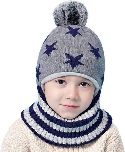 ZWA Baby Girls Boys Winter Hat Scarf Earflap Hood Scarves Toddler Kids Navy, 2-5T in Saudi Arabia
