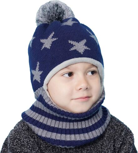 ZWA Baby Girls Boys Winter Hat Scarf Earflap Hood Scarves Toddler Kids Navy, 2-5T in Saudi Arabia