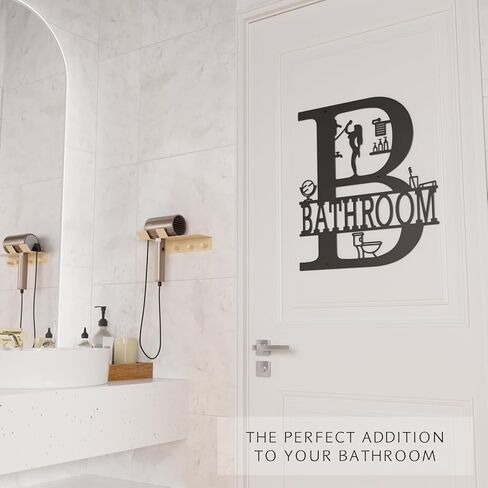 Metal Bathroom Wall Decor - Farmhouse Metal Bathroom Wall Art, Bathroom Sign for Modern Home Hanging Decorations (Black - 13 x 11.4 inch) in Saudi Arabia