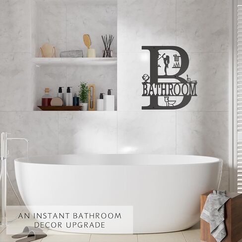 Metal Bathroom Wall Decor - Farmhouse Metal Bathroom Wall Art, Bathroom Sign for Modern Home Hanging Decorations (Black - 13 x 11.4 inch) in Saudi Arabia
