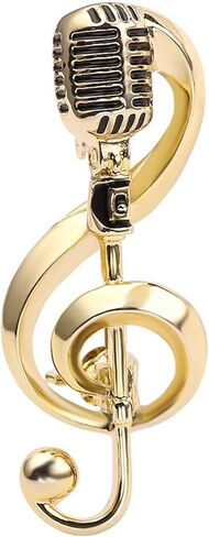 for Creative Microphone Brooch Music Note Pins Alloy Bag Clothes Lapel Pin Jewelry Decor for Women Men Boy Gold-Color Alloy in Kuwait
