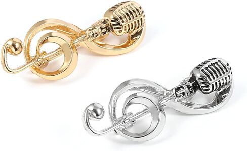 for Creative Microphone Brooch Music Note Pins Alloy Bag Clothes Lapel Pin Jewelry Decor for Women Men Boy Gold-Color Alloy in Kuwait