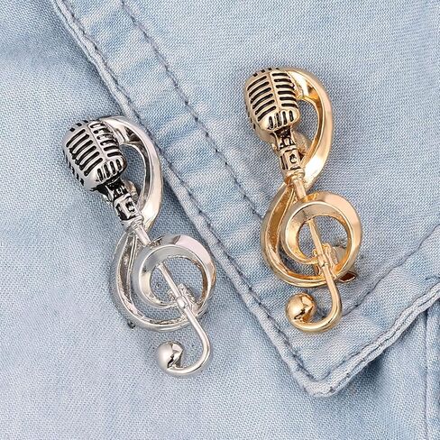 for Creative Microphone Brooch Music Note Pins Alloy Bag Clothes Lapel Pin Jewelry Decor for Women Men Boy Gold-Color Alloy in Kuwait
