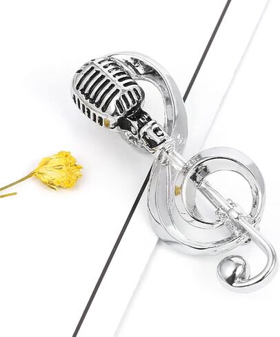 for Creative Microphone Brooch Music Note Pins Alloy Bag Clothes Lapel Pin Jewelry Decor for Women Men Boy Gold-Color Alloy in Kuwait