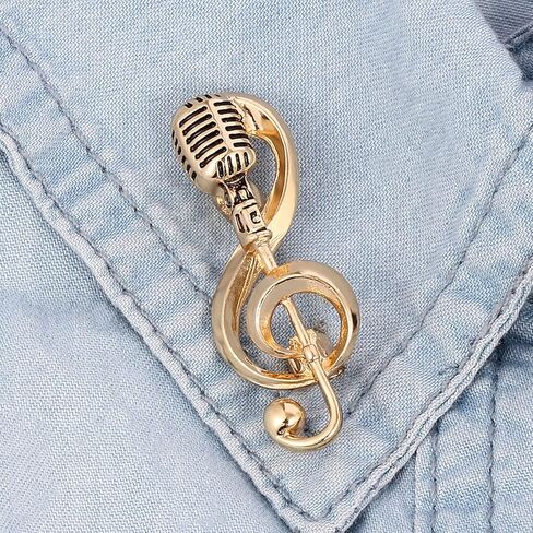 for Creative Microphone Brooch Music Note Pins Alloy Bag Clothes Lapel Pin Jewelry Decor for Women Men Boy Gold-Color Alloy in Kuwait