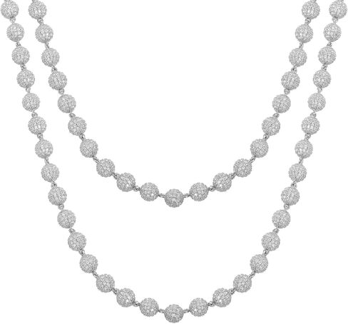 LuxeFlex 8mm Iced Out Round Beaded Chain for Men and Women, 14K Gold/White Gold Plated, 5A Zircon Luxury Bling Rapper Necklace, Diamond CZ Miami Hip Hop Jewelry in Kuwait