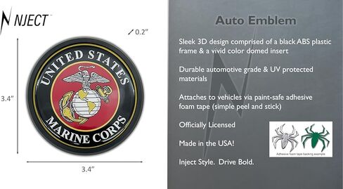 Officially Licensed US Marine Corps Insignia Crest Black Plastic Emblem for Trucks & SUVs | Universal Fit at 3.4" | Weatherproof | Made in The USA in Kuwait