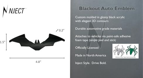 Officially Licensed DC Comics The Batman Movie Bat Symbol Blackout Automotive-Grade 3D Contour Acrylic Superhero Emblem for Cars, Trucks, and All Auto | Weatherproof Universal Fit at 4.8" x 1.5" in Kuwait