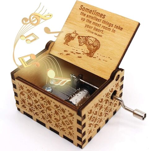 ukebobo Wooden Music Box - The Pooh Saying Music Box, Gift for Friend, Merry Christmas Music Box, New Year's Gifts - 1 Set in Kuwait