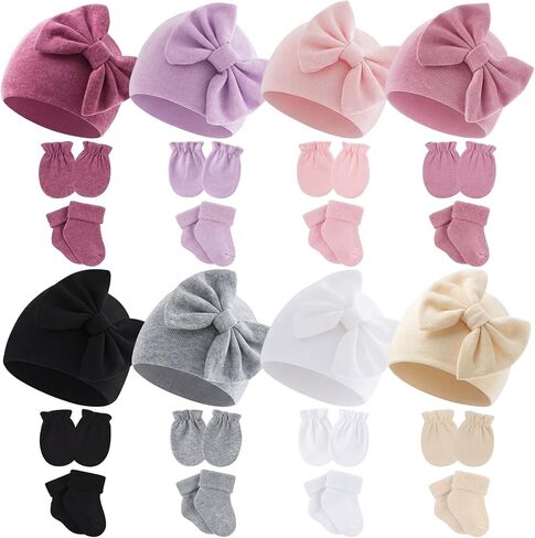 Geyoga 8 Pack Preemie Hats Mittens and Socks Set Cotton Preemie Caps No Scratch Preemie Mittens Warm Terry Socks for Preemie Baby Nicu Gifts in Saudi Arabia
