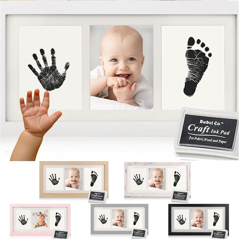 طقم Bubzi Baby Hand & Stapprint - التذكار للأطفال ، هدية أمي جديدة - طباعة اليد وطباعة الطفل مع وسادة الحبر ليد الطفل وآثار أقدام - هدايا استحمام الطفل الفريدة للآباء الجدد (أبيض) in Kuwait