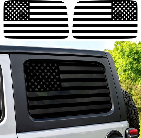 Black Rear Window American Flag Decal for Jeep Wrangler JL JLU 2018 2019 2020 2021 2022 2023 2024 2025, Precut Back Side Window Glass USA Flag Vinyl Sticker Car Exterior Accessories in Saudi Arabia