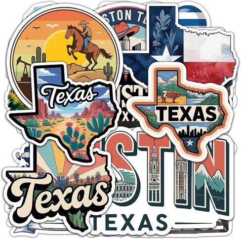 Texas Sticker 8 Pcs (Large Size) Vinyl Stickers Laptop Waterproof Decal for Car Bumper Water Bottle Notebook Luggage Window Party Birthday Decorations - Size 4 Inches in Kuwait