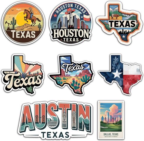 Texas Sticker 8 Pcs (Large Size) Vinyl Stickers Laptop Waterproof Decal for Car Bumper Water Bottle Notebook Luggage Window Party Birthday Decorations - Size 4 Inches in Kuwait